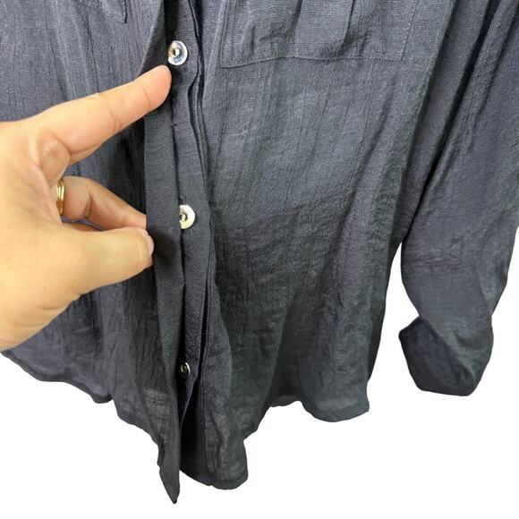 Cocomo Womens‎ Petite L Sheer Black Button-Up Shirt Rhinestone Long Sleeve - Picture 11 of 12